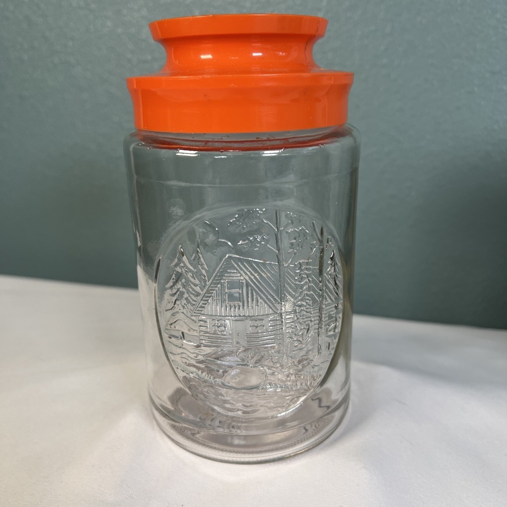 Tang jar Vintage Anchor Hocking Tang Jar With‎ Cabin And Orange Lid Vintage